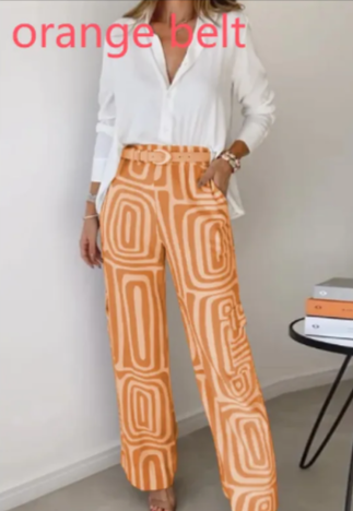 Printed Lapel Shirt & Wide-Leg Pants Set