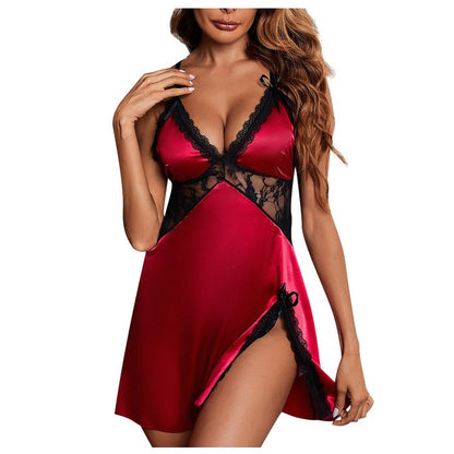 Women's V-Neck Lace Satin Nightgown & Pajama Set - Modernrush.us