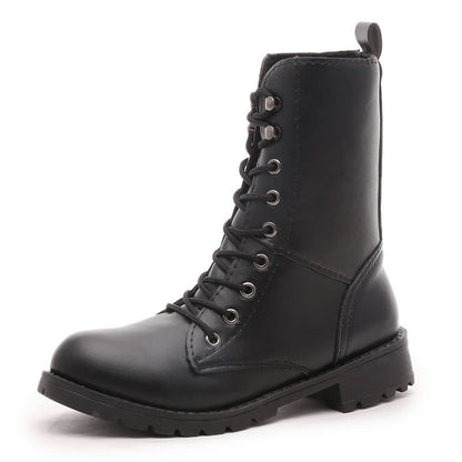 British Style Women's Martin Boots - Mid-Calf Leather - Modernrush.us