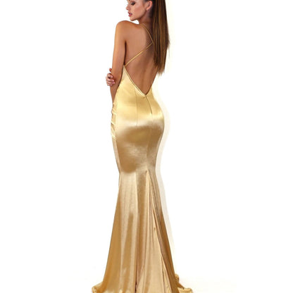 Gold Backless Evening Dress - Sexy Formal Gown - Modernrush.us