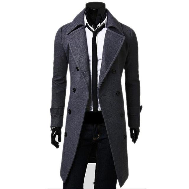 Men's Woolen Double-Breasted Windbreaker Coat