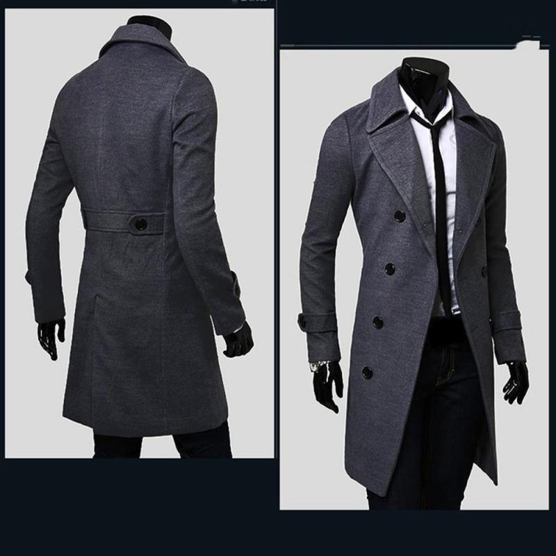 Men's Woolen Double-Breasted Windbreaker Coat