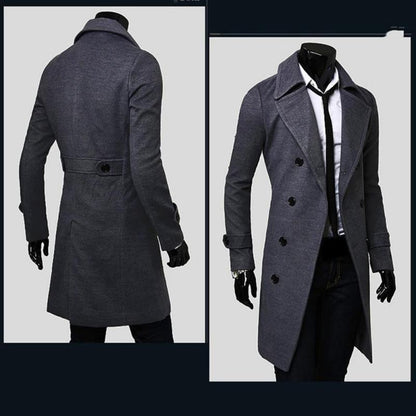 Men's Woolen Double-Breasted Windbreaker Coat - Modernrush.us