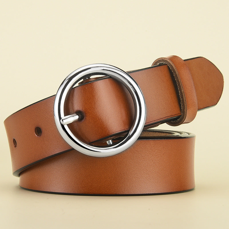 Wholesale Women's Genuine Leather Belt with Round Buckle