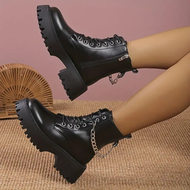 British Style Women's Black Martin High-Heeled Boots