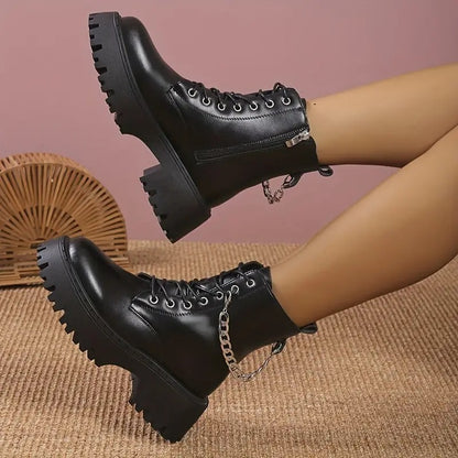 British Style Women's Black Martin High-Heeled Boots - Modernrush.us