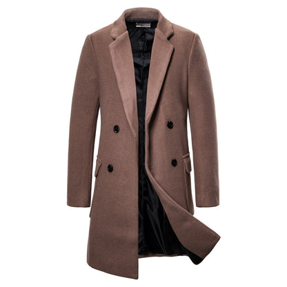 Men's Double-Breasted Casual Woolen Trench Coat - Modernrush.us