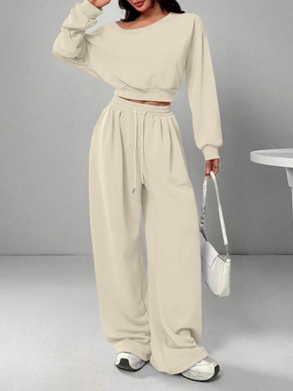 Casual 2-piece Set One-shoulder Long-sleeved Sweatshirt Women's Suit Autumn New Fashion Elastic Waist Tie Loose Sports Trousers - Modernrush.us