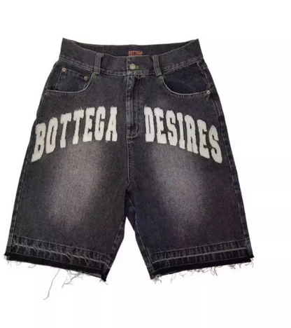 Unisex Retro Letter Embroidered Denim Shorts - Modernrush.us