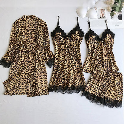 Leopard Print Satin Pajama Set for Women Loungewear - Modernrush.us