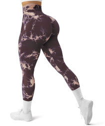 High Waist Tie-Dye Seamless Peach Yoga Tights - Modernrush.us