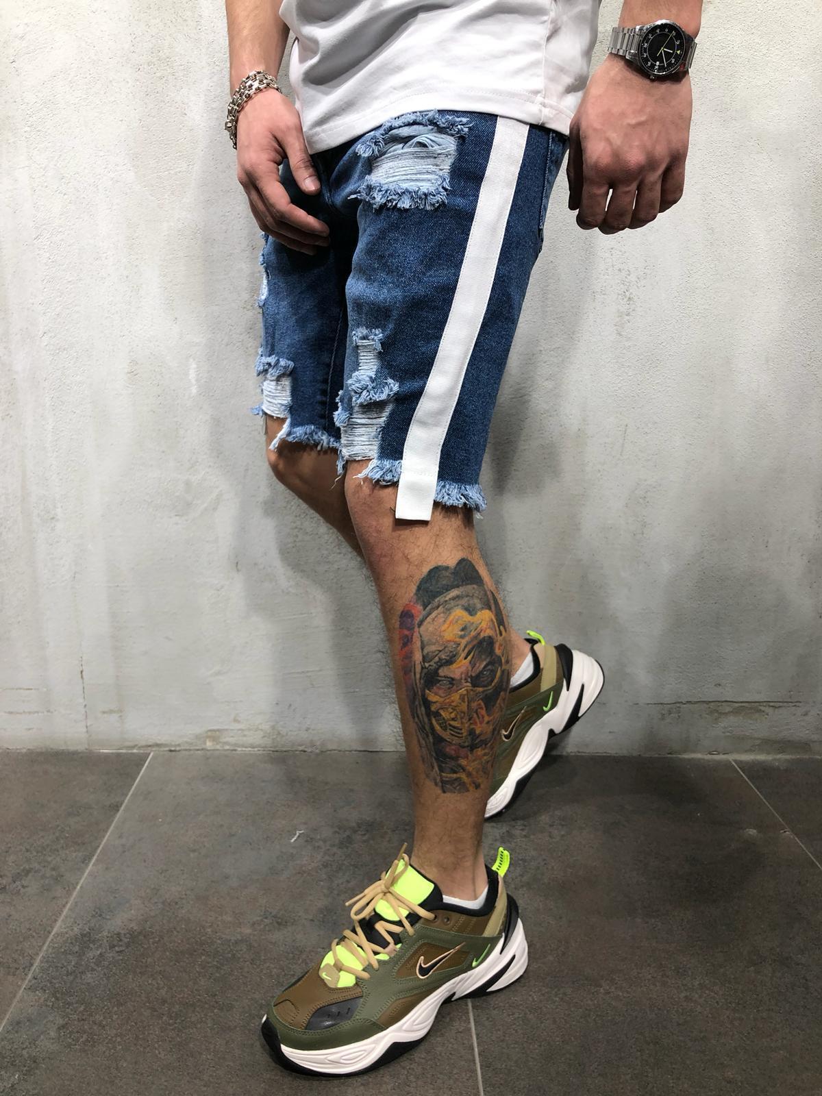 Men's Slim Fit Distressed Denim Shorts for Europe