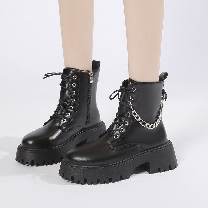 British Style Women's Black Martin High-Heeled Boots