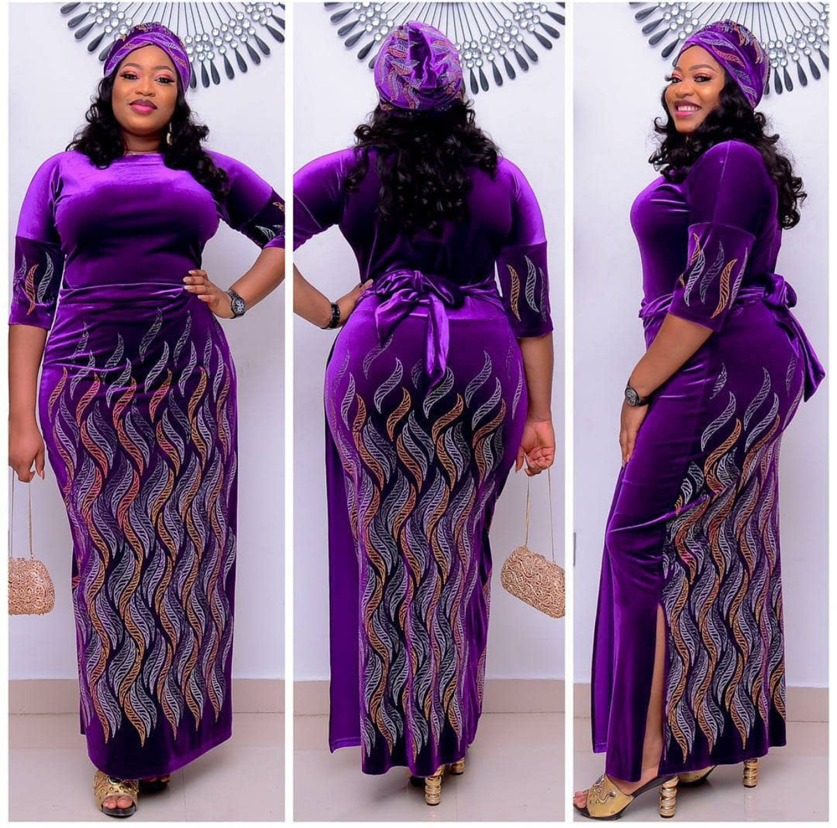 Plus Size African Print Maxi Dress with Side Slits