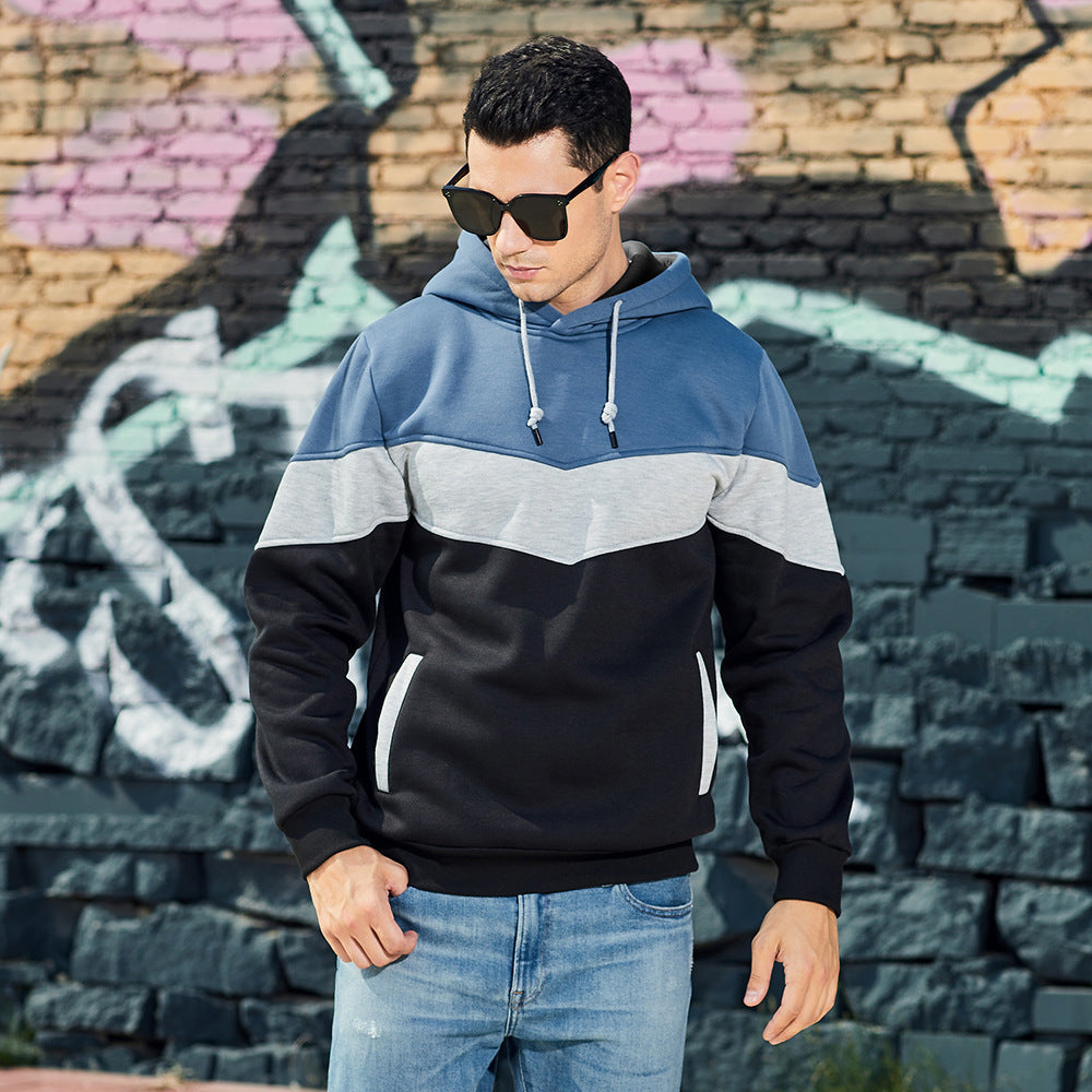 Men's Color Block Camouflage Hoodie - Loose Fit Sweater