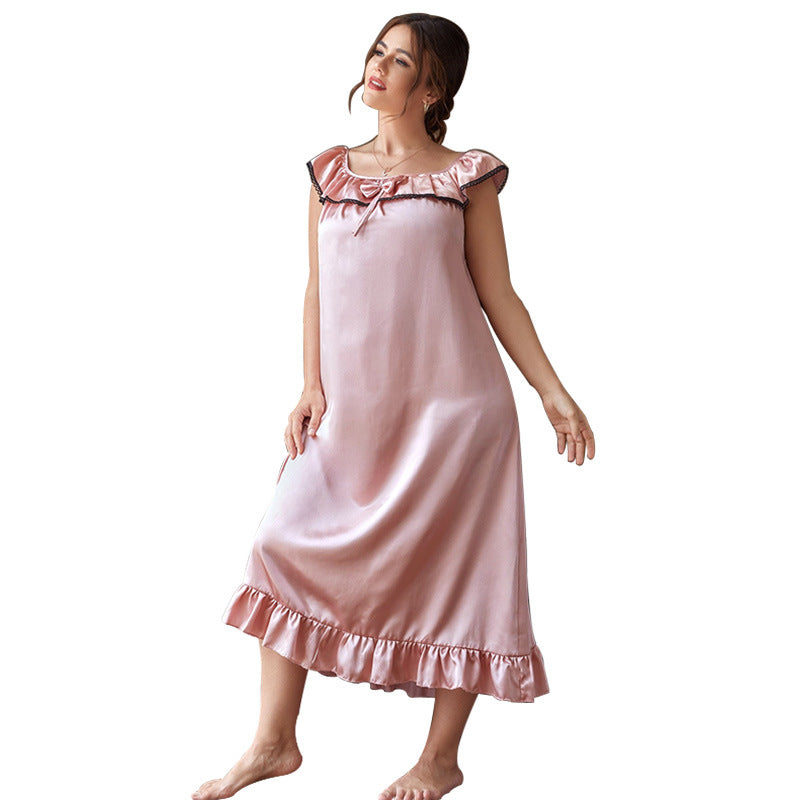 Elegant Plus Size Ruffle Trim Knot Front Nightdress