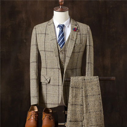 Men's Slim Fit Plaid Suit Set - Stylish Casual Attire