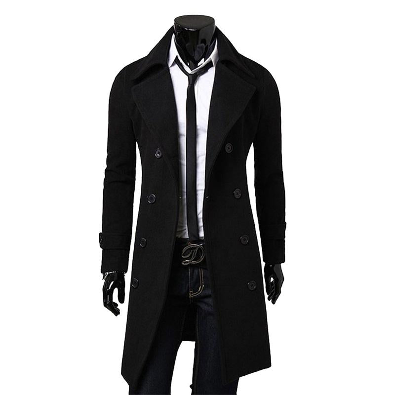 Men's Woolen Double-Breasted Windbreaker Coat