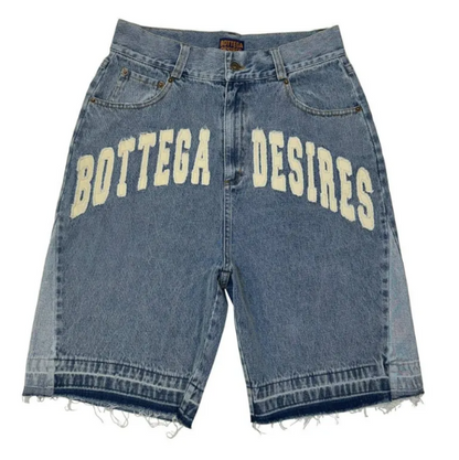 Unisex Retro Letter Embroidered Denim Shorts - Modernrush.us