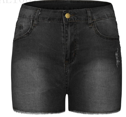 Elastic Slim Fit Ripped Fringe Denim Shorts for Women - Modernrush.us