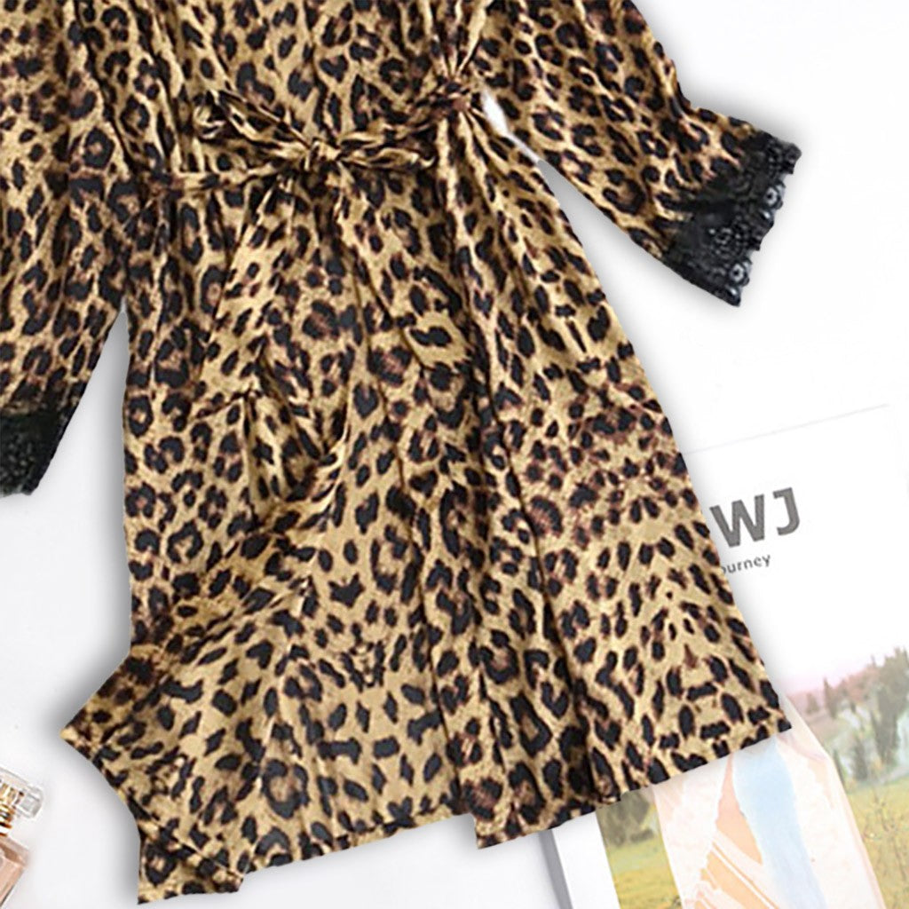 Leopard Print Satin Pajama Set for Women Loungewear