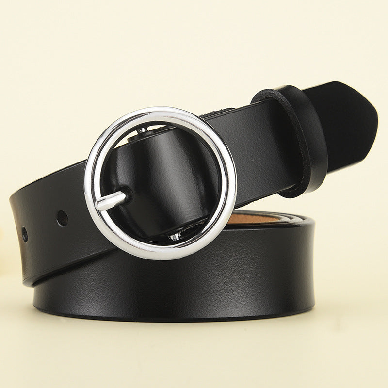 Wholesale Women's Genuine Leather Belt with Round Buckle
