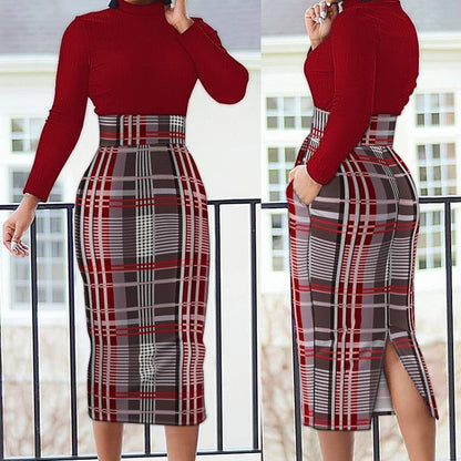 Long Sleeve High Neck Sheath Dress with Split Waist