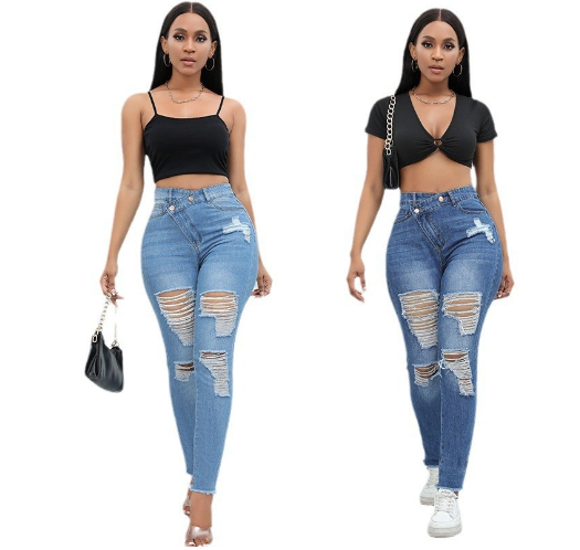 High Waist Stretchy Ripped Skinny Jeans for Women