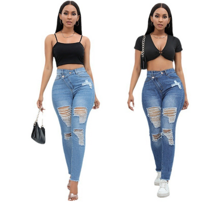 High Waist Stretchy Ripped Skinny Jeans for Women - Modernrush.us