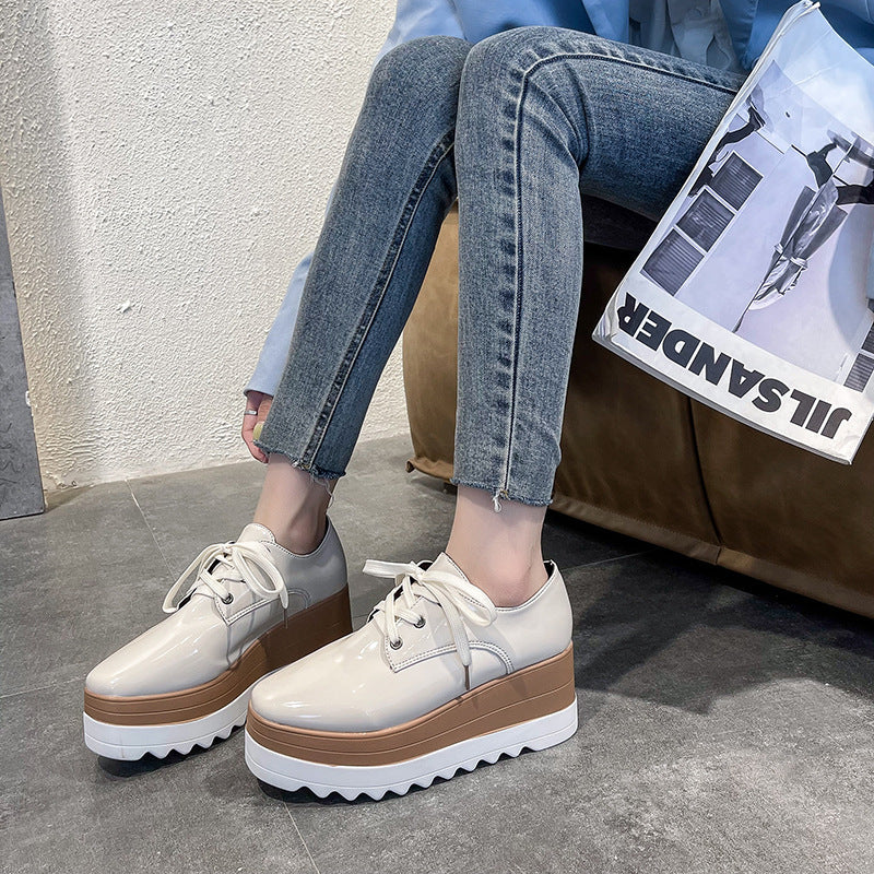 Women's Patent Leather Lace-up Platform Shoes