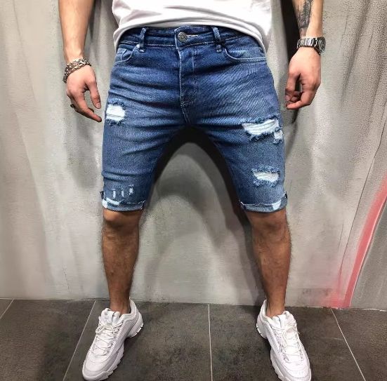 Men's Slim Fit Distressed Denim Shorts for Europe