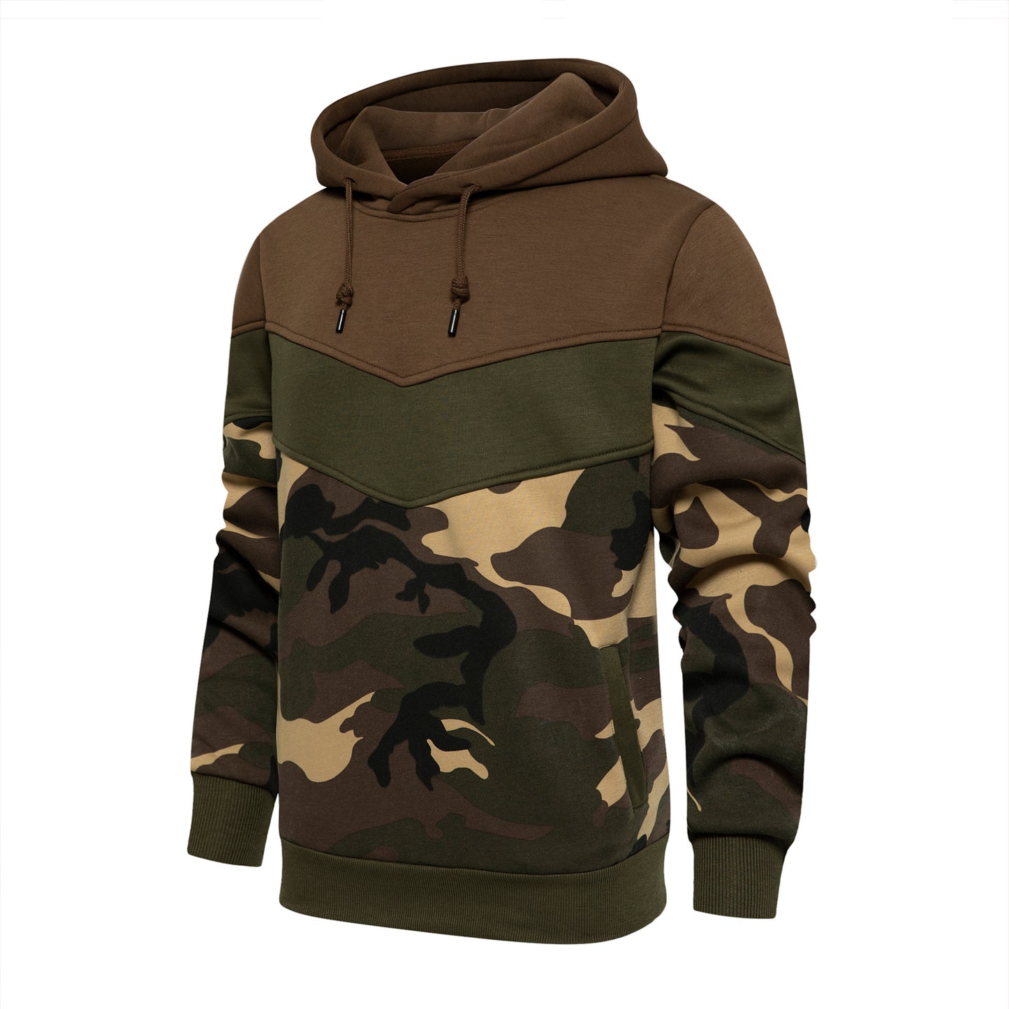 Men's Color Block Camouflage Hoodie - Loose Fit Sweater