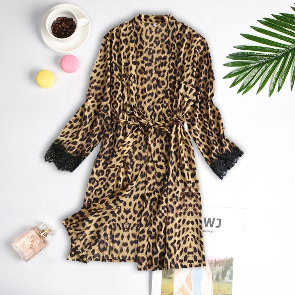 Leopard Print Satin Pajama Set for Women Loungewear