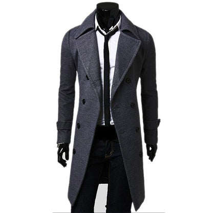 Men's Woolen Double-Breasted Windbreaker Coat - Modernrush.us