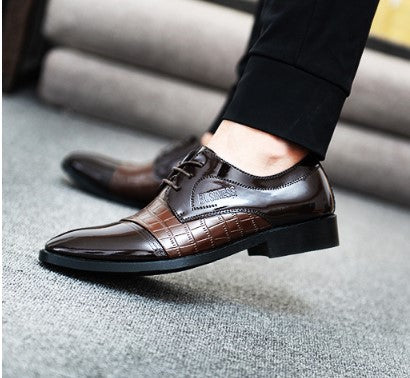 Men's Crocodile Pattern Pointed Leather Shoes - Modernrush.us