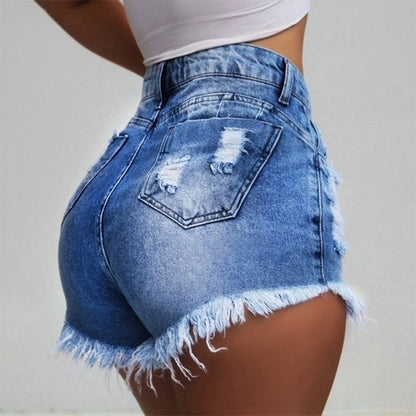 High-Waisted Ripped Denim Shorts for Women - Modernrush.us