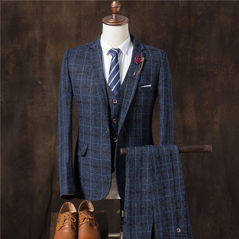 Men's Slim Fit Plaid Suit Set - Stylish Casual Attire