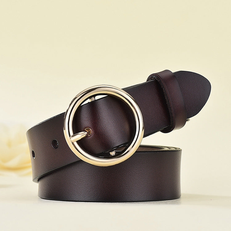 Wholesale Women's Genuine Leather Belt with Round Buckle