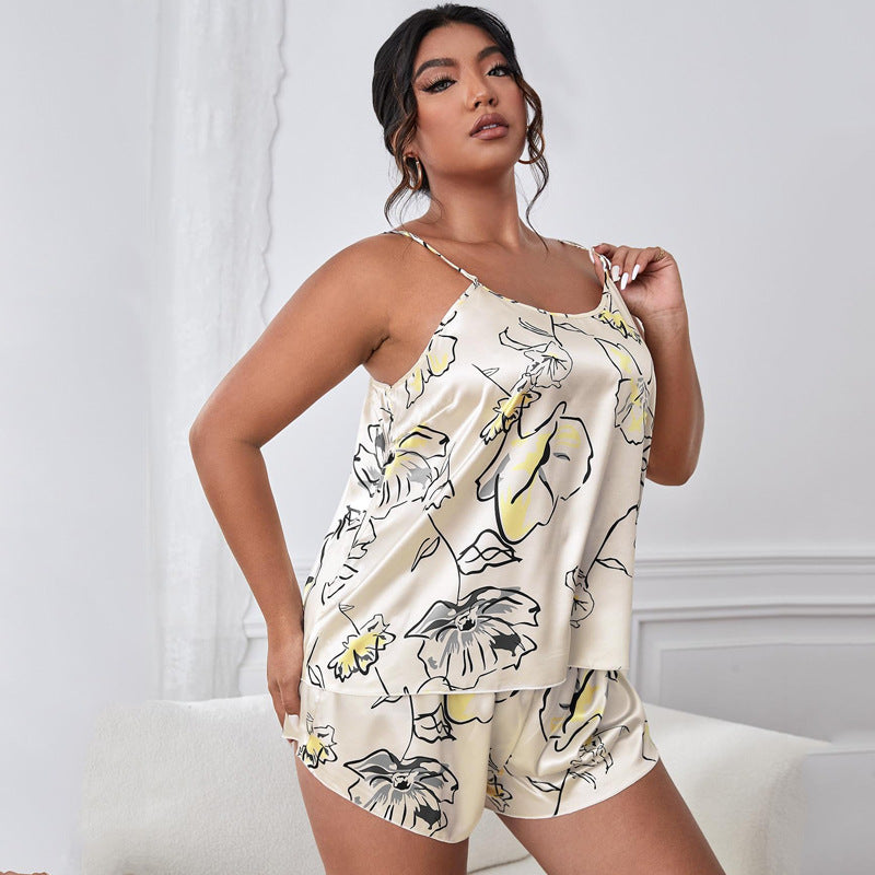Plus Size Floral Print Cami Top & Shorts Pajama Set