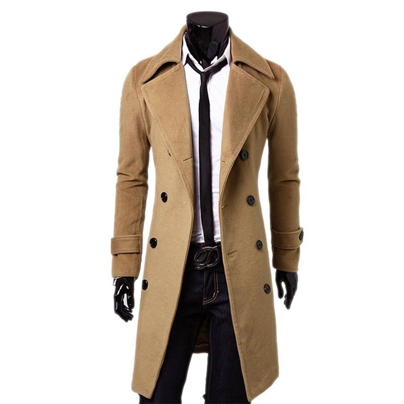 Men's Woolen Double-Breasted Windbreaker Coat