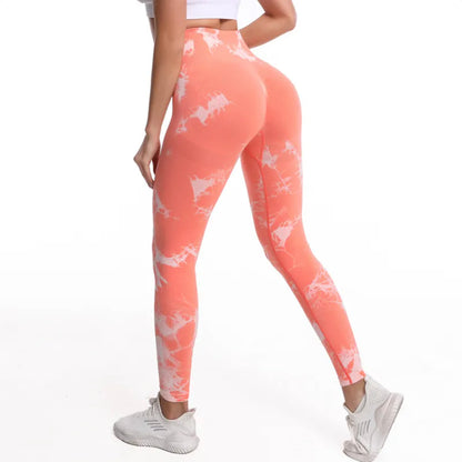 Women's Fashionable Simple Tie-dye Printed High Waist Hip Lift Sports Running Fitness Pants - Modernrush.us