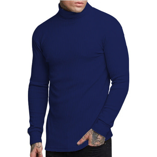 Casual Men's High Neck Solid Color Knitwear