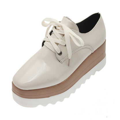Women's Patent Leather Lace-up Platform Shoes - Modernrush.us