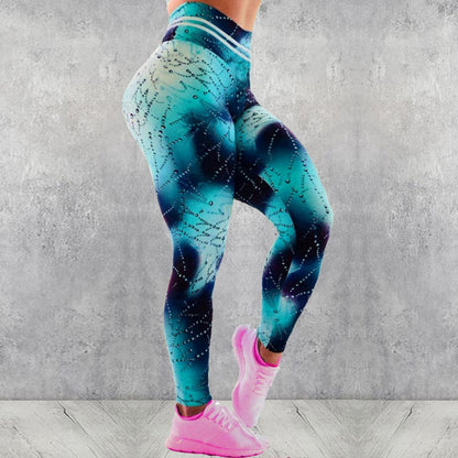 High Waist Printed Sports Yoga Pants with Water Drop Beads - Modernrush.us