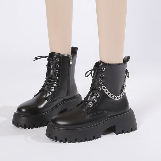 British Style Women's Black Martin High-Heeled Boots