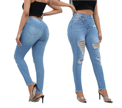 High Waist Stretchy Ripped Skinny Jeans for Women - Modernrush.us