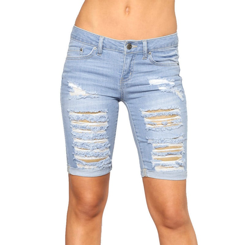 Slim-Fit Hip-Lifting Ripped Cuffed Jeans for Women