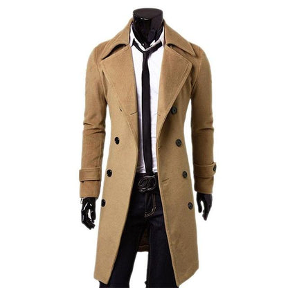 Men's Woolen Double-Breasted Windbreaker Coat - Modernrush.us