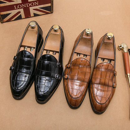 Men's Casual Leather Slip-On Shoes with Stone Pattern - Modernrush.us