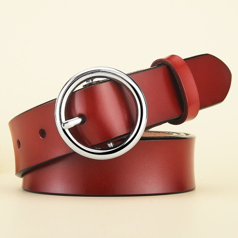 Wholesale Women's Genuine Leather Belt with Round Buckle